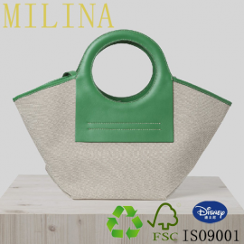 Leather Handbags with 16oz  Cotton Fbric for Ladies