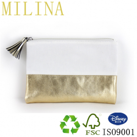 A4 Size Silver Waterproof Make-up Cosmetics Storage Bags for Travel Gold Color